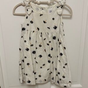 GAP Kids White Dress with Black and Yellow Floral Design